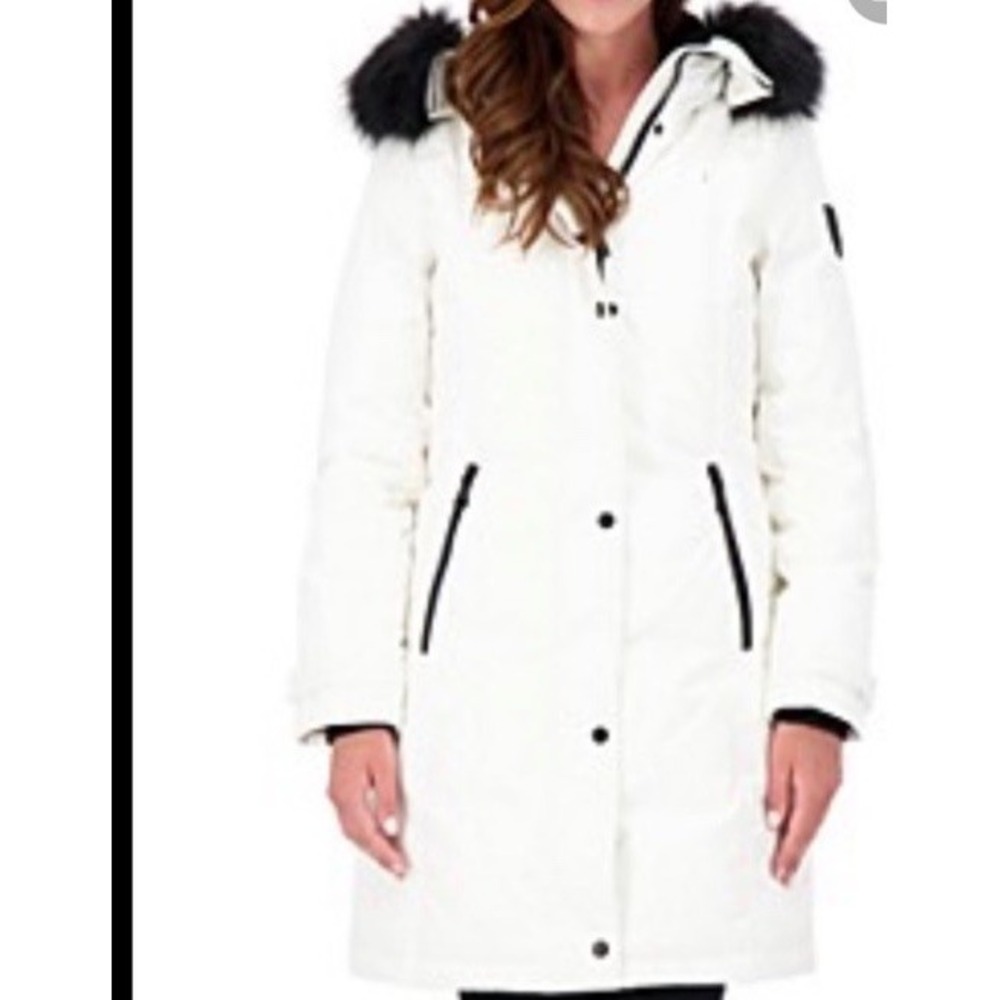 Vince Camuto Womens Winter Down Parka Puffer White Faux Detach Fur Lining Sz M